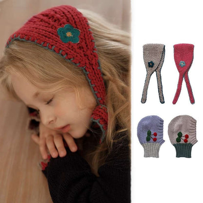 Knit hat/headband with flower crochet embroidery, perfect for warmth and protection for babies and kids [mh0011553]