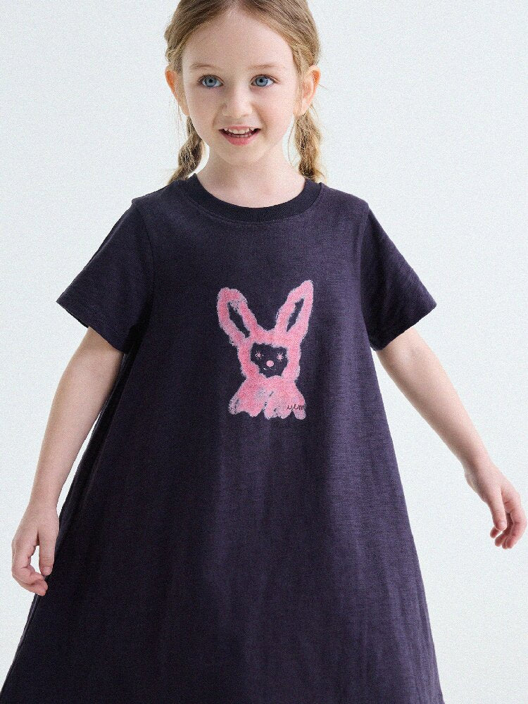 Rabbit Print A-line T-shirt Dress Aライン 半袖ワンピース【mh0013189】