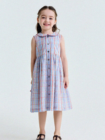 Peter Pan Collar Plaid Dress ラウンドカラー ノースリーブワンピース【mh0013177】