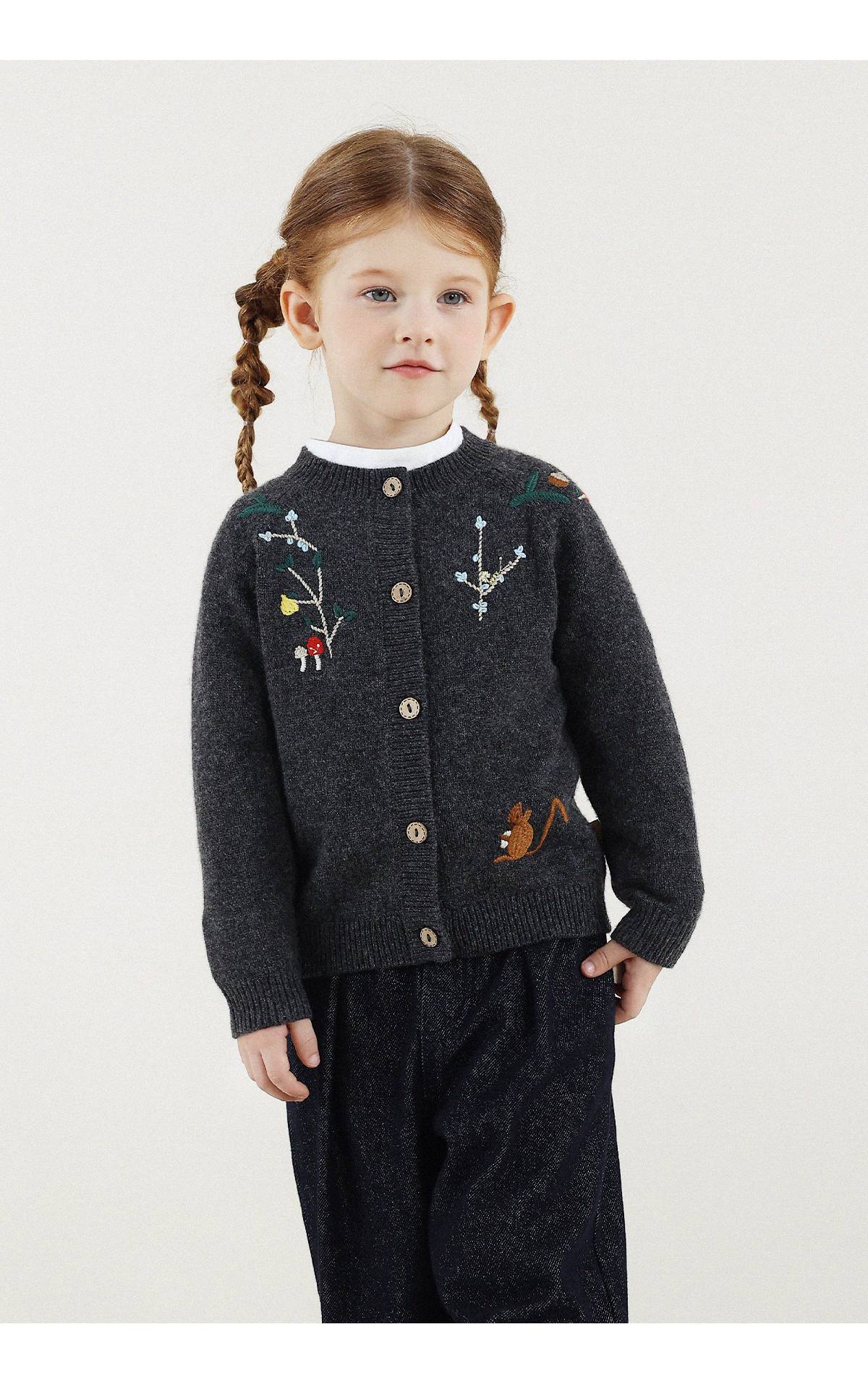 -長袖カーディガン ウール混紡 刺繍デザイン クルーネック【mh0011343】 - mamahalo shop - カーディガン・パーカー -  べビー服 - 子供服 - 男の子 - 女の子