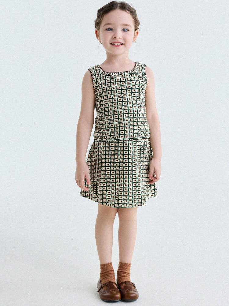 Retro Geometric Tank Top Skort ダイヤ柄 タンクトップ パンツインスカート【mh0013185】
