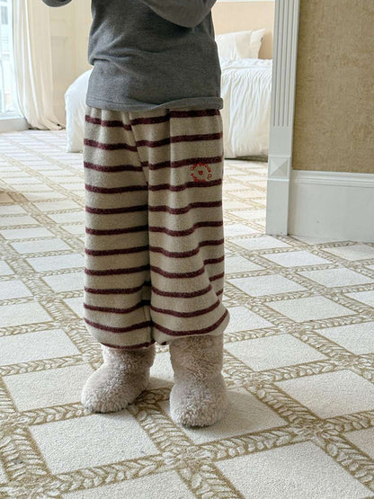 ロングボアパンツ もこもこ ボーダー スウェットパンツ【mh0011465】