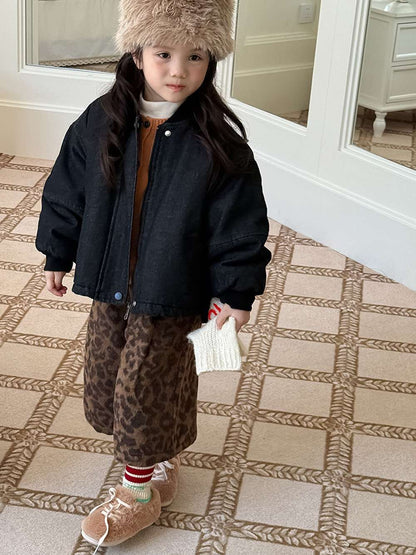 長袖デニムブルゾンジャケット | 中綿入り裏地付き | リブ袖 | 厚手冬アウター【mh0011469】