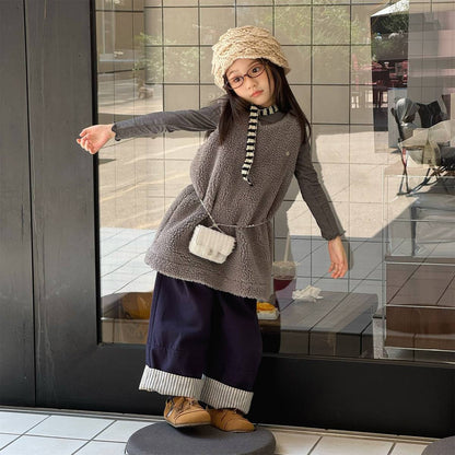 -シープボアジャンパースカート ノースリーブ ふわふわ素材 ワンピース【mh0011420】 - mamahalo shop - ノースリーブワンピース -  べビー服 - 子供服 - 男の子 - 女の子