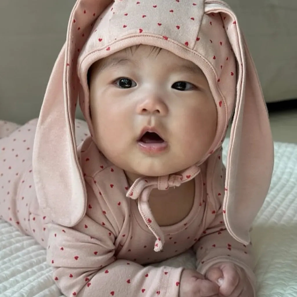 -ハートプリントトップス+レギンスセット うさ耳帽子 3点セット【mh0011177】 - mamahalo shop - 長袖セットアップ -  べビー服 - 子供服 - 男の子 - 女の子