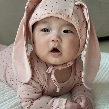 -ハートプリントトップス+レギンスセット うさ耳帽子 3点セット【mh0011177】 - mamahalo shop - 長袖セットアップ -  べビー服 - 子供服 - 男の子 - 女の子