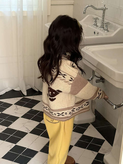 長袖ニットカーディガン ベアくま刺繍 厚手ヘビーウェイト【mh0011459】