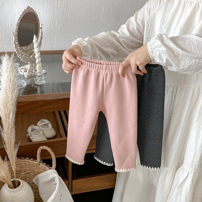 -ロングレギンスパンツ リブ生地 裏ボア あったか 裾メロウフリル スリムフィット【mh0011394】 - mamahalo shop - レギンスパンツ -  べビー服 - 子供服 - 男の子 - 女の子