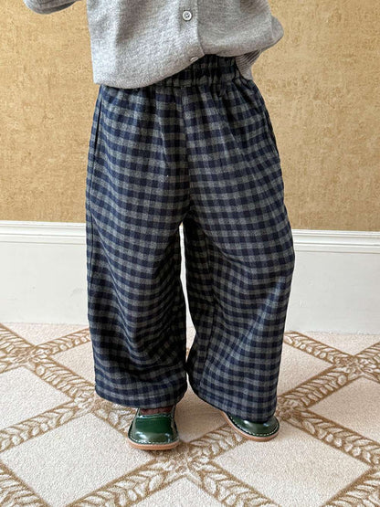 Long pants, brushed lining, check pattern, straight pants [mh0011463]