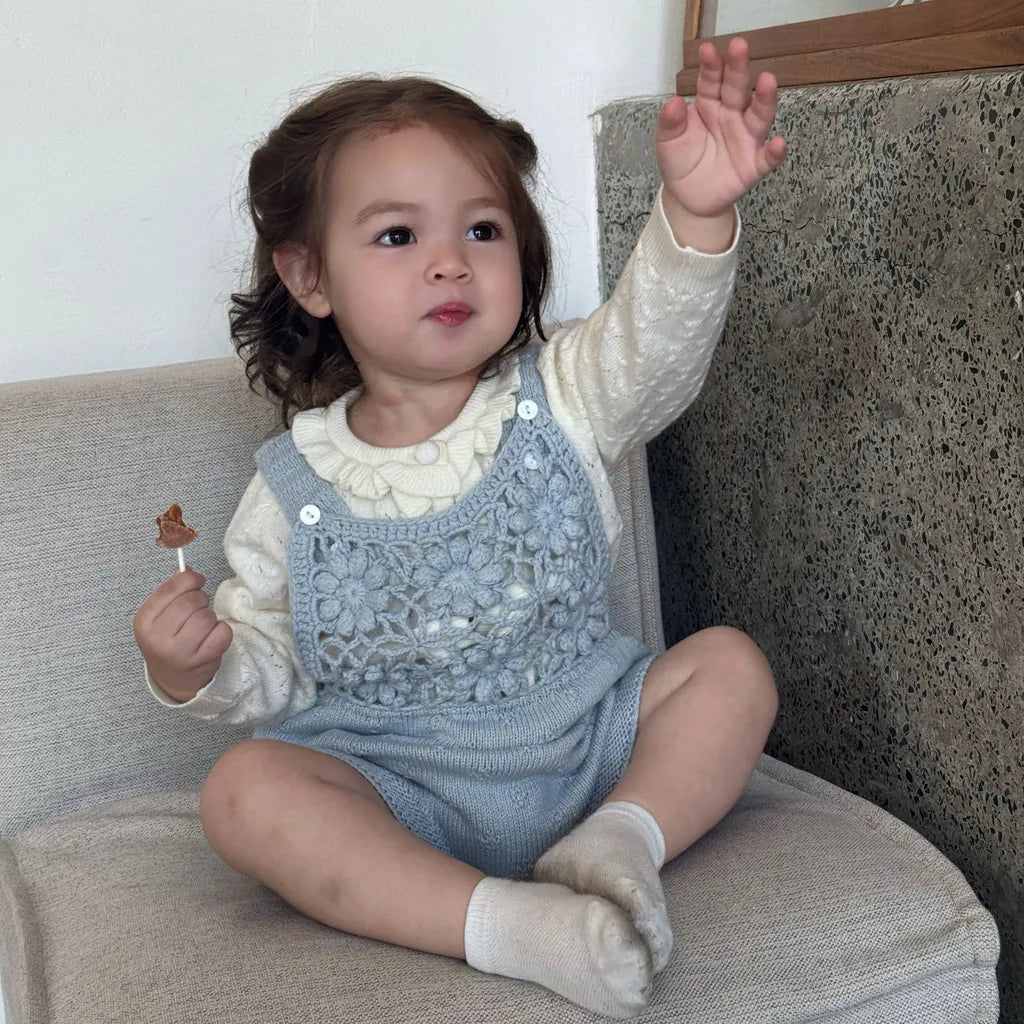 -透かし編みレースフラワーニットロンパース/ボンネット【mh0011143】 - mamahalo shop - ノースリーブロンパース -  べビー服 - 子供服 - 男の子 - 女の子