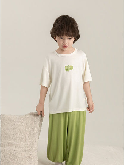 Cartoon Print Viscose Loungewear Set プリント ビスコース 半袖 ルームウェア 上下セット【mh0012733】