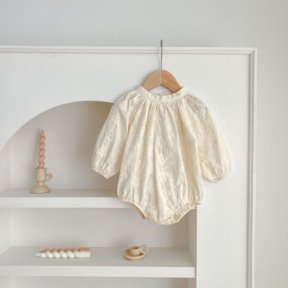 ベビー キッズ 花柄 刺繍 ギャザー フリルカラー 長袖ワンピース ロンパース【mh0014445】