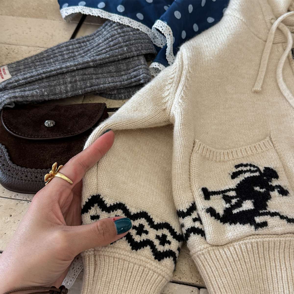 ニットフーディ ジップアップ ノルディック柄 カーディガン【mh0011430】