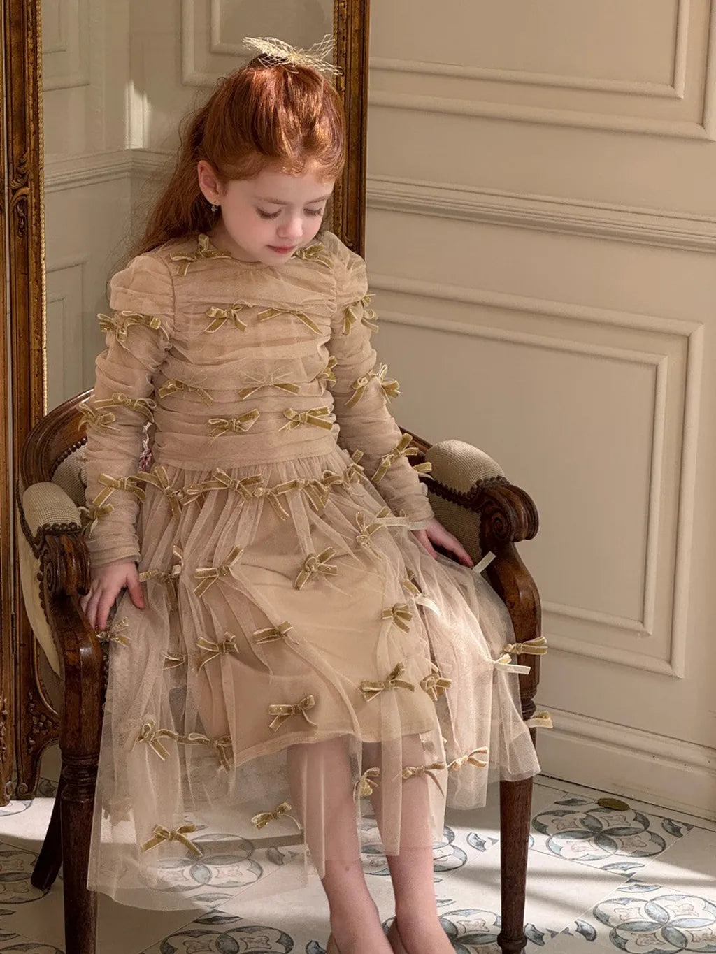 -ベロアリボンチュールロングドレスワンピース【mh0011210】 - mamahalo shop - 長袖ワンピース -  べビー服 - 子供服 - 男の子 - 女の子