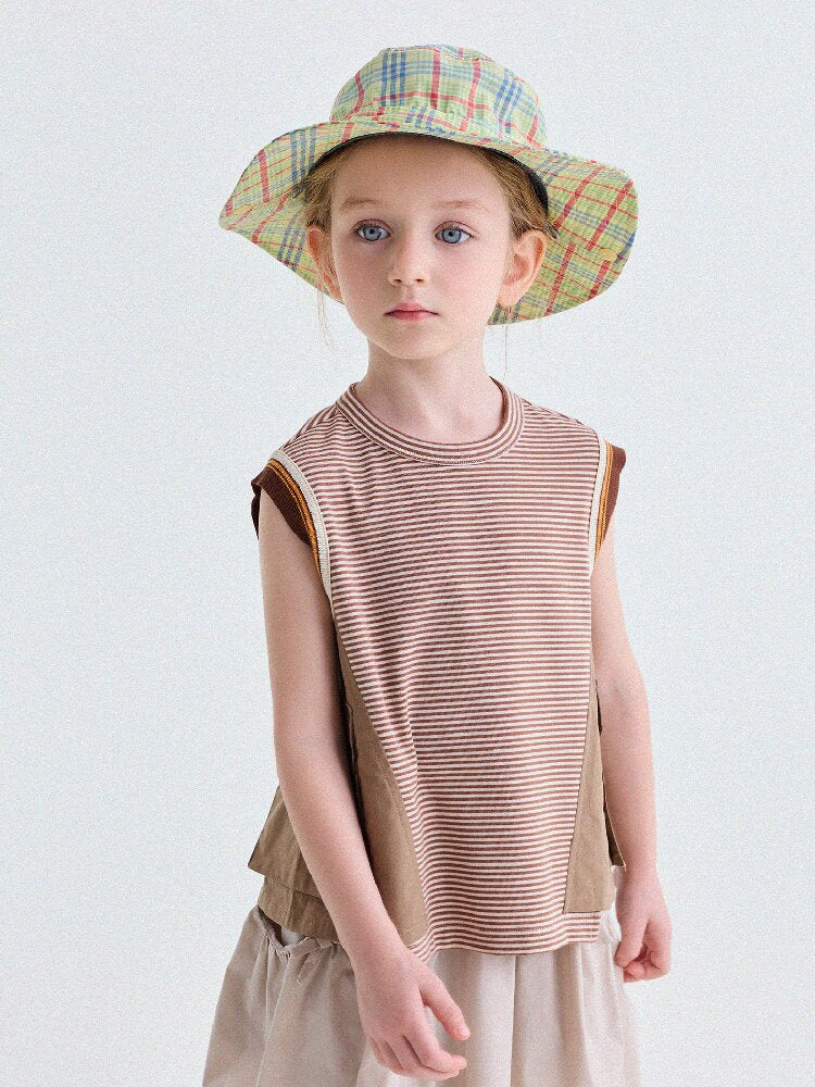 Striped Cargo Vest Cotton T-shirt Camiseta sin mangas de rayas【mh0013203】