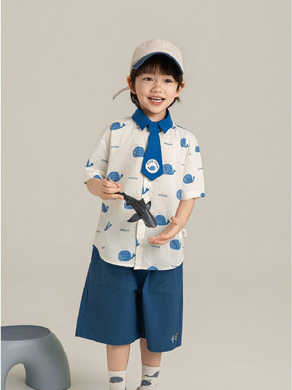 Elephant Whale Shirt ネクタイ付 アニマル 半袖シャツ【mh0012735】