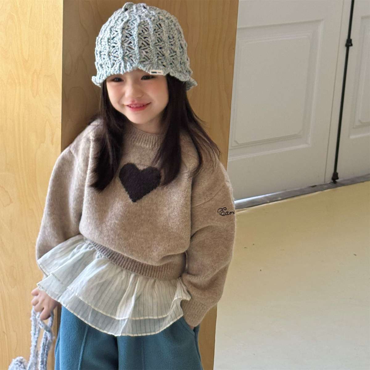 長袖ニット ハート柄プルオーバー クルーネック ゆるシルエット【mh0011432】