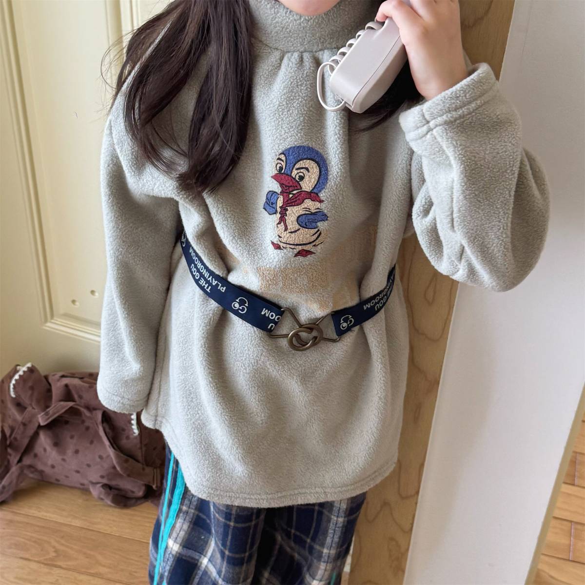 -長袖Tシャツ フリース素材 ハイネック ペンギン刺繍 プルオーバー【mh0011407】 - mamahalo shop - 長袖Tシャツ -  べビー服 - 子供服 - 男の子 - 女の子