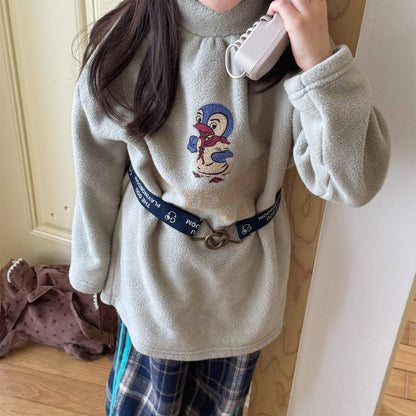 -長袖Tシャツ フリース素材 ハイネック ペンギン刺繍 プルオーバー【mh0011407】 - mamahalo shop - 長袖Tシャツ -  べビー服 - 子供服 - 男の子 - 女の子