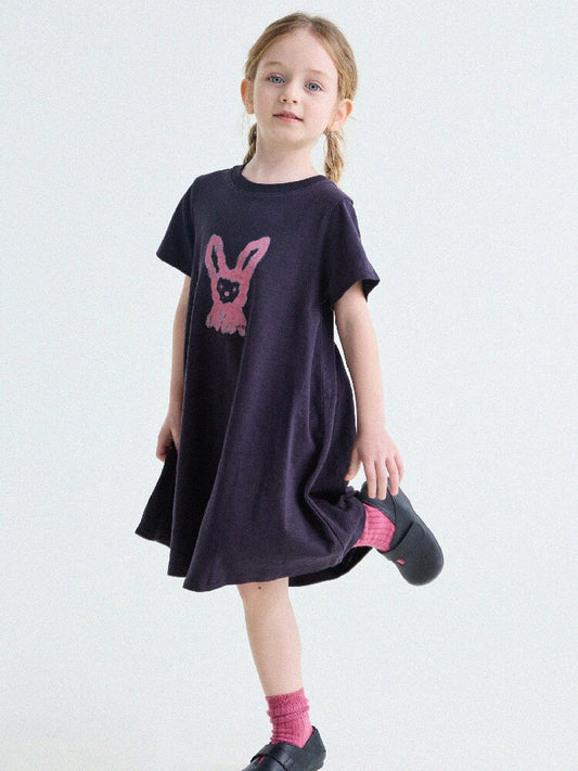 Rabbit Print A-line T-shirt Dress Aライン 半袖ワンピース【mh0013189】