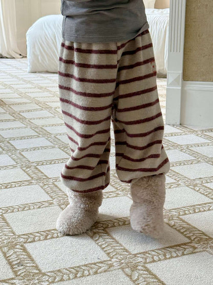 ロングボアパンツ もこもこ ボーダー スウェットパンツ【mh0011465】