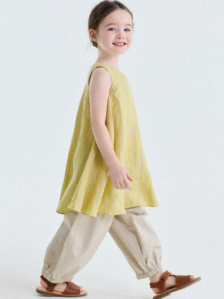 Gingham Plaid Linen Sundress チェック ノースリーブワンピース【mh0013186】