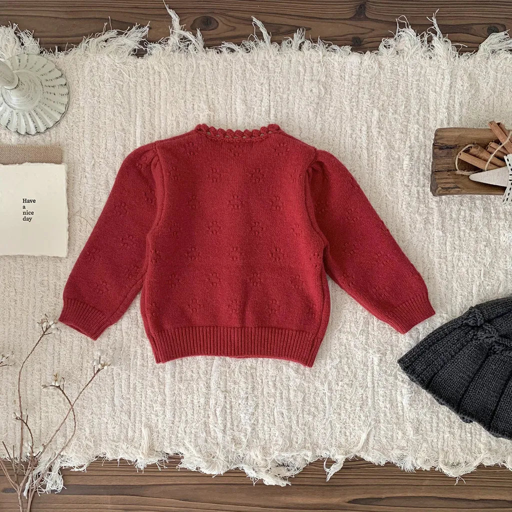 -フラワー刺繍ニットフリルカーディガン / サスペンダースカート【mh0011171】 - mamahalo shop - 長袖セットアップ -  べビー服 - 子供服 - 男の子 - 女の子