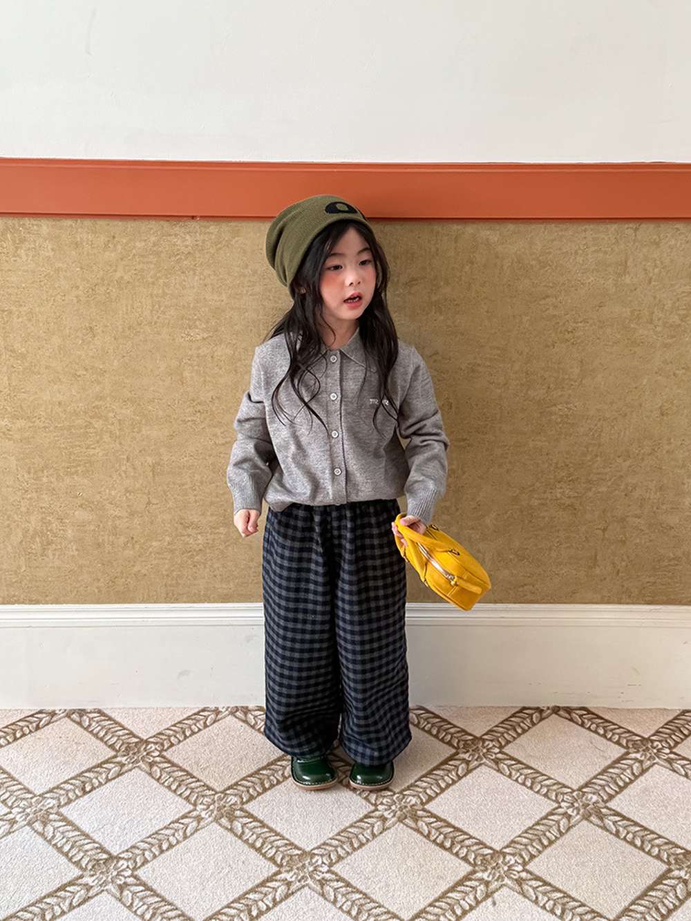 Long pants, brushed lining, check pattern, straight pants [mh0011463]