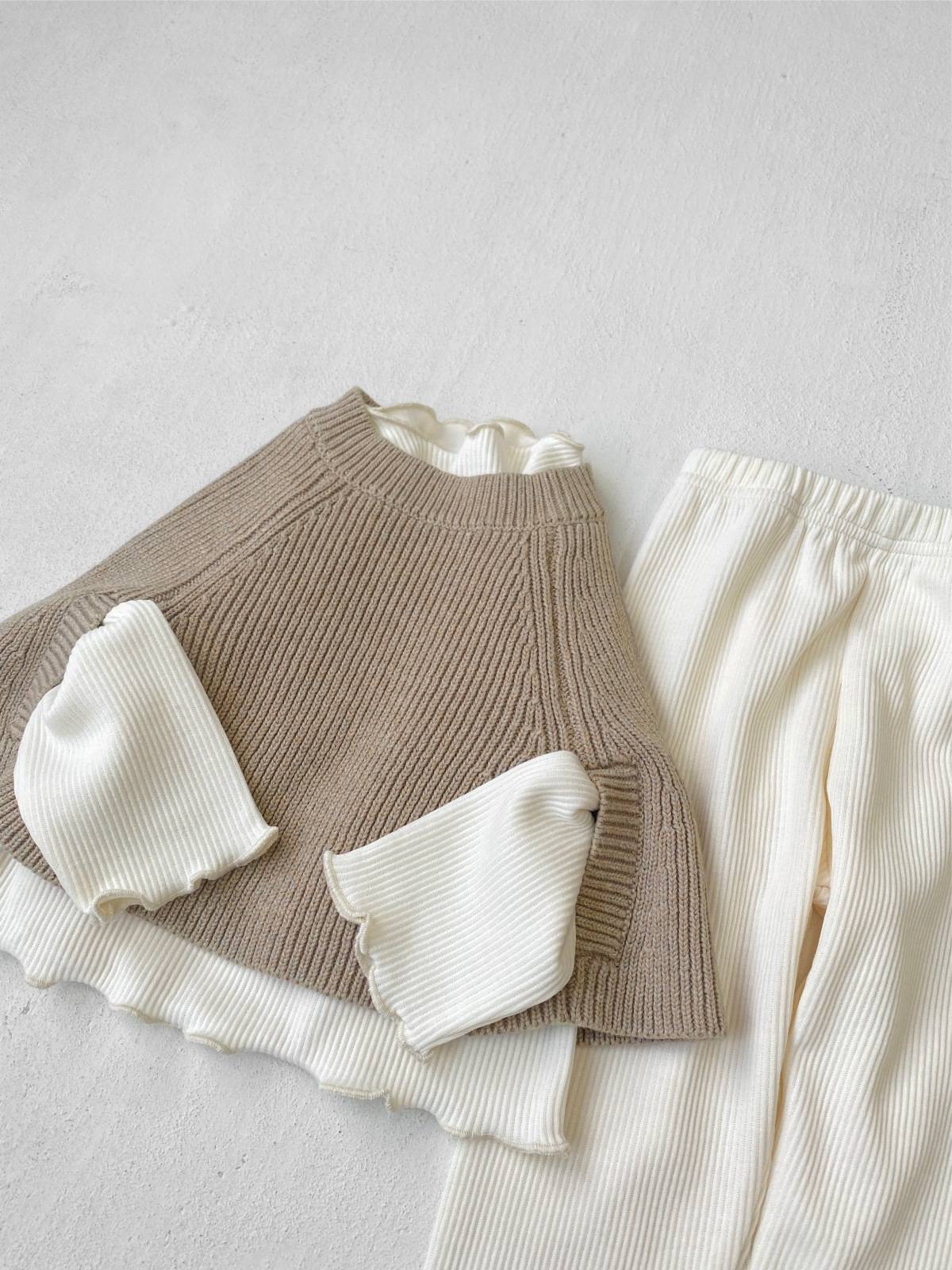 -ニットポンチョ マント リブ編み ハイネック 袖穴付き アウター【mh0011370】 - mamahalo shop - カーディガン・パーカー -  べビー服 - 子供服 - 男の子 - 女の子