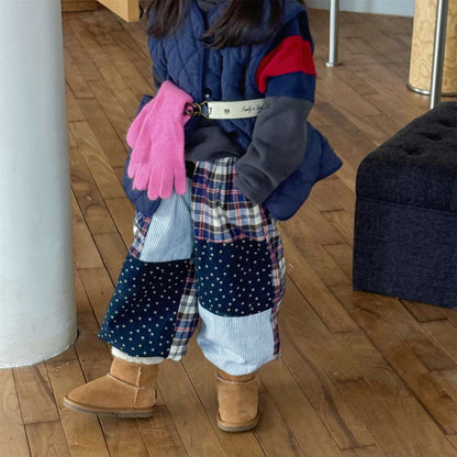 -パッチワークロングパンツ デニム調 キルティング 中綿入り【mh0011424】 - mamahalo shop - ロングパンツ・スウェットパンツ -  べビー服 - 子供服 - 男の子 - 女の子