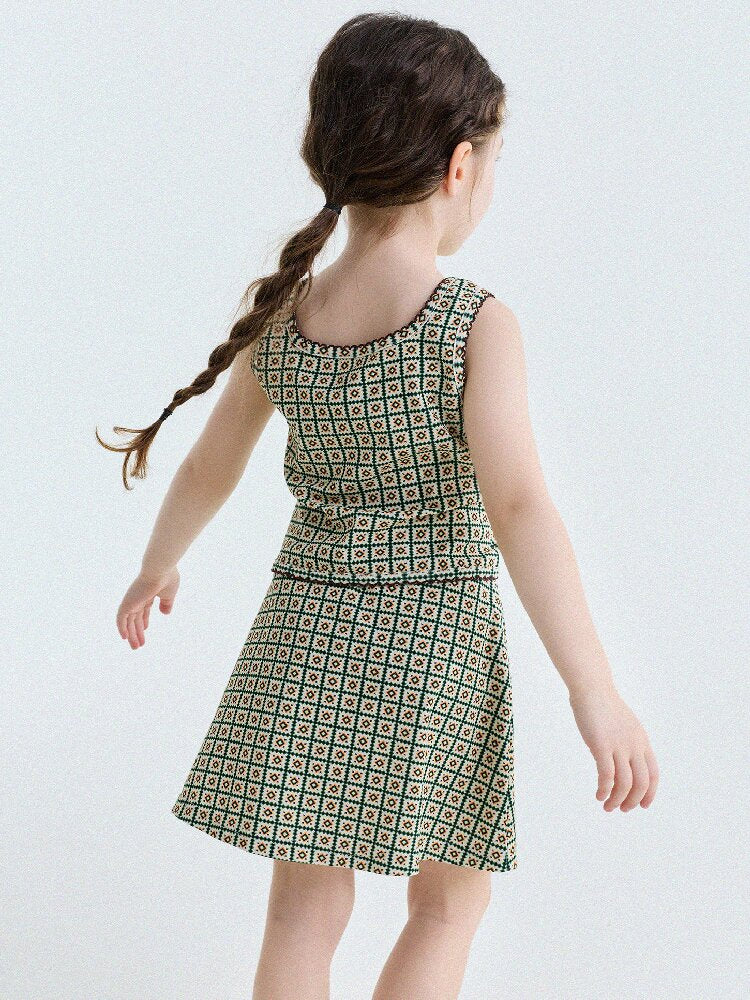 Retro Geometric Tank Top Skort ダイヤ柄 タンクトップ パンツインスカート【mh0013185】