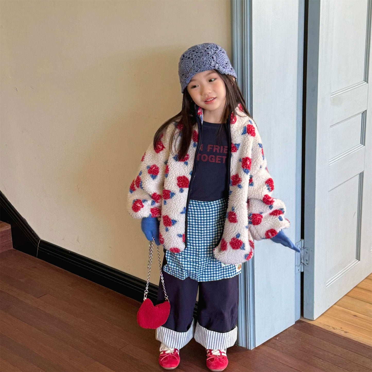 シープボアコート 花柄 フリースジャケット もこもこアウター 厚手防寒【mh0011436】