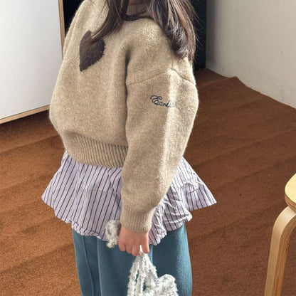 長袖ニット ハート柄プルオーバー クルーネック ゆるシルエット【mh0011432】