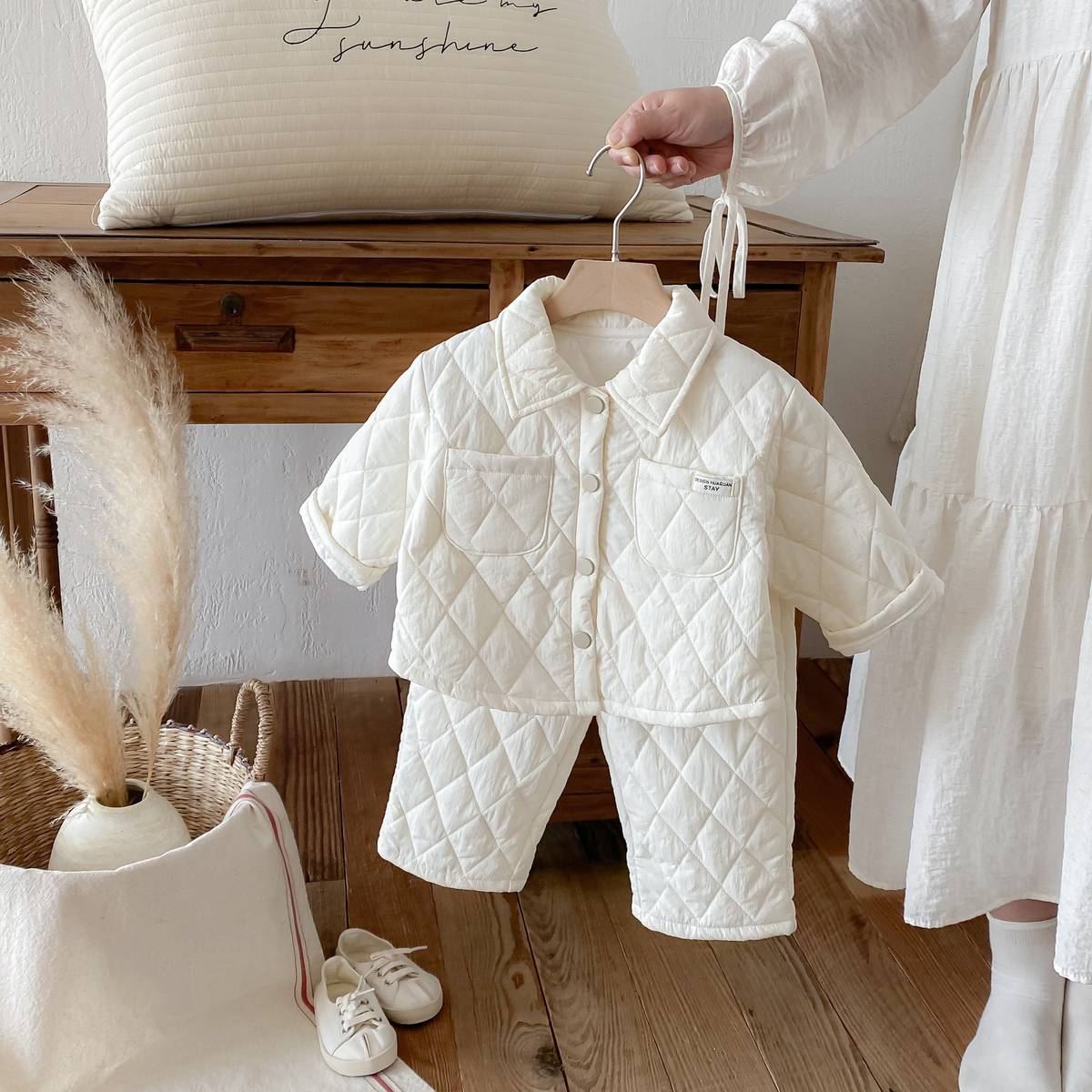 -長袖キルティングジャケット+パンツ セットアップ 2点セット 防寒 中綿ダイヤ柄【mh0011387】 - mamahalo shop - 長袖セットアップ -  べビー服 - 子供服 - 男の子 - 女の子