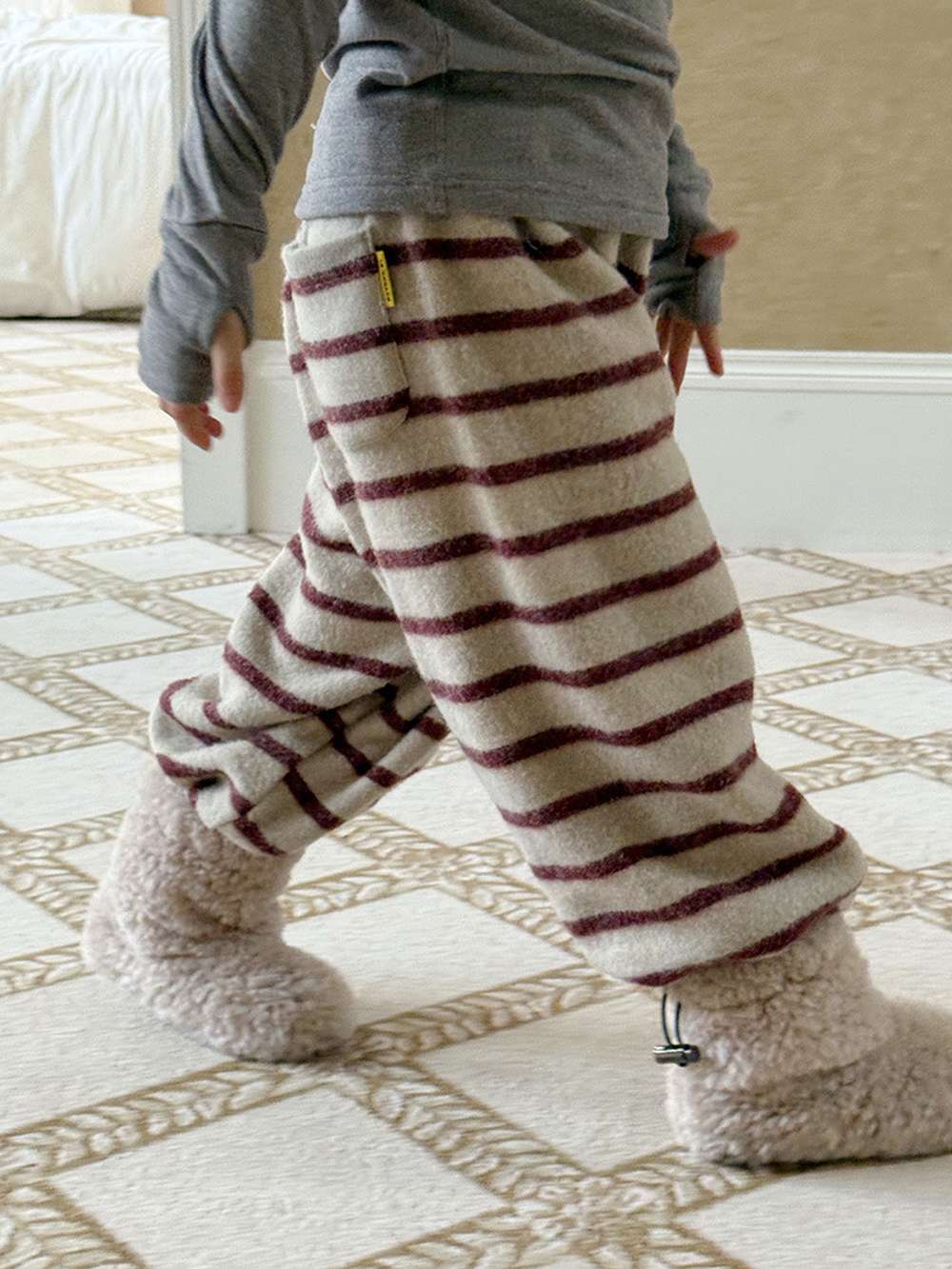 ロングボアパンツ もこもこ ボーダー スウェットパンツ【mh0011465】