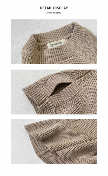 -ニットポンチョ マント リブ編み ハイネック 袖穴付き アウター【mh0011370】 - mamahalo shop - カーディガン・パーカー -  べビー服 - 子供服 - 男の子 - 女の子