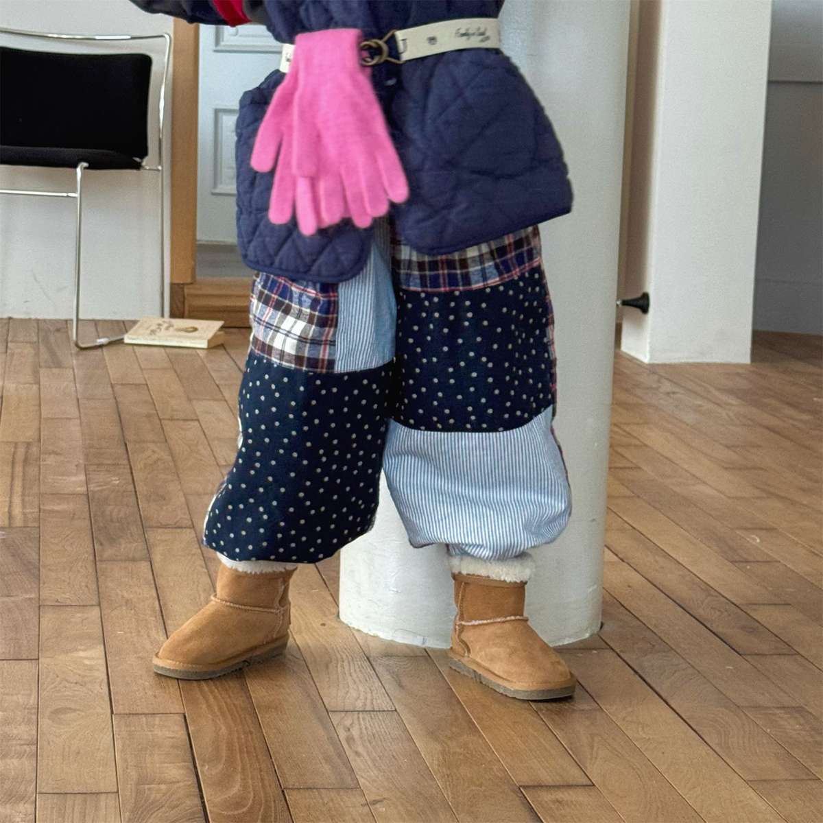 -パッチワークロングパンツ デニム調 キルティング 中綿入り【mh0011424】 - mamahalo shop - ロングパンツ・スウェットパンツ -  べビー服 - 子供服 - 男の子 - 女の子