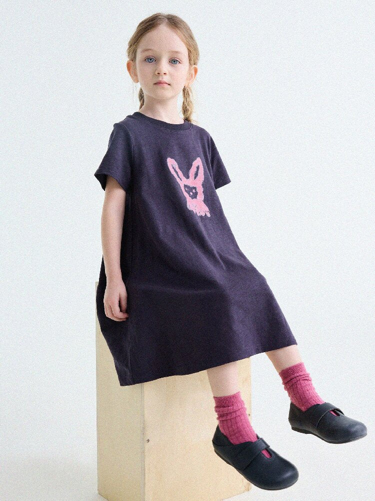 Rabbit Print A-line T-shirt Dress Aライン 半袖ワンピース【mh0013189】