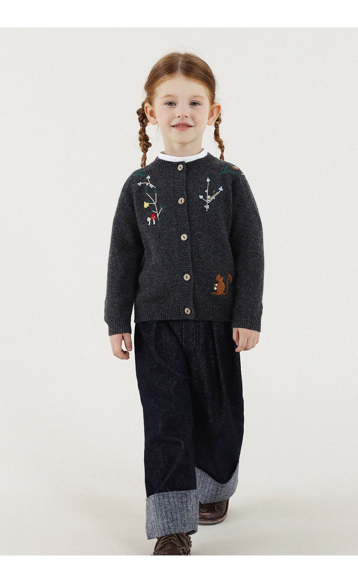 -長袖カーディガン ウール混紡 刺繍デザイン クルーネック【mh0011343】 - mamahalo shop - カーディガン・パーカー -  べビー服 - 子供服 - 男の子 - 女の子