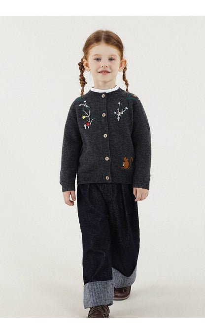 -長袖カーディガン ウール混紡 刺繍デザイン クルーネック【mh0011343】 - mamahalo shop - カーディガン・パーカー -  べビー服 - 子供服 - 男の子 - 女の子