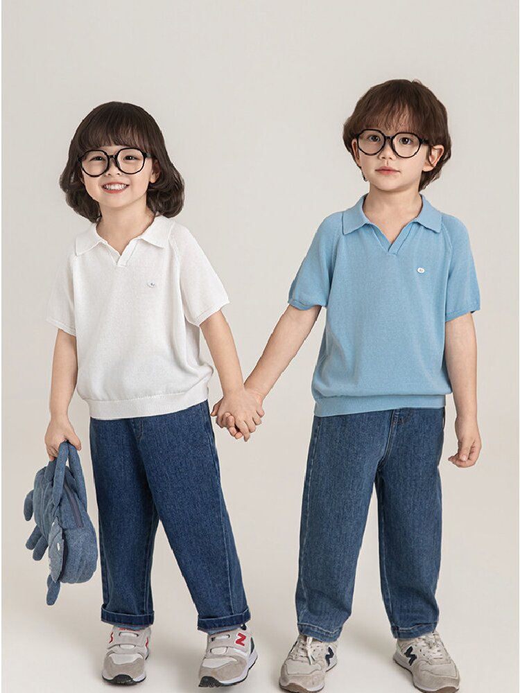Simple Knit Polo Shirt Short Sleeve サマーニット Vネック ポロシャツ【mh0012737】