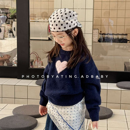 長袖ニット ハート柄プルオーバー クルーネック ゆるシルエット【mh0011432】