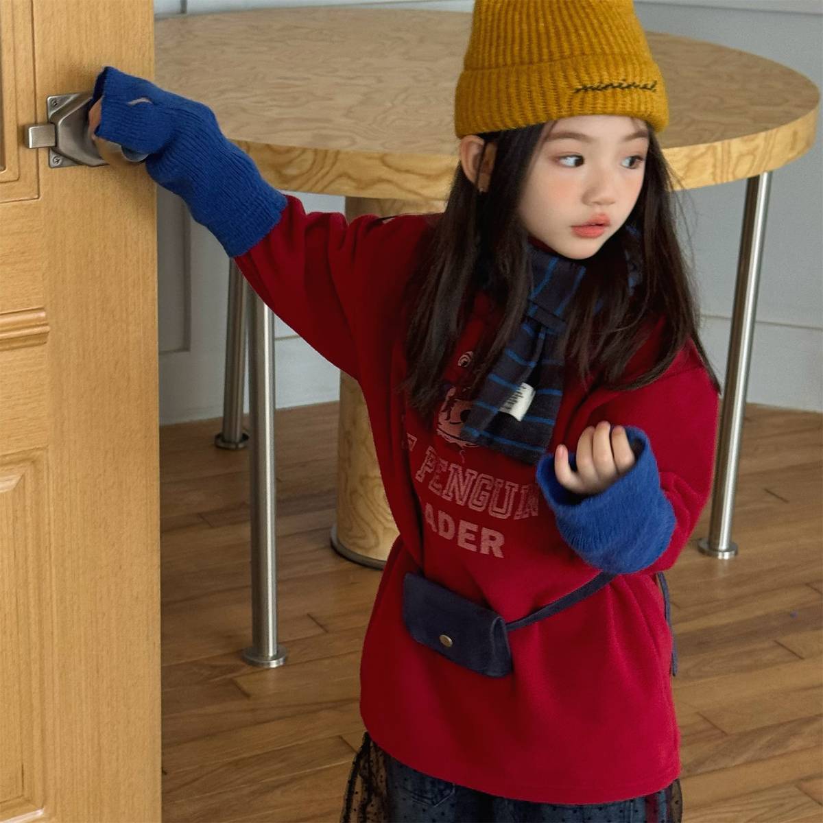 -長袖Tシャツ フリース素材 ハイネック ペンギン刺繍 プルオーバー【mh0011407】 - mamahalo shop - 長袖Tシャツ -  べビー服 - 子供服 - 男の子 - 女の子