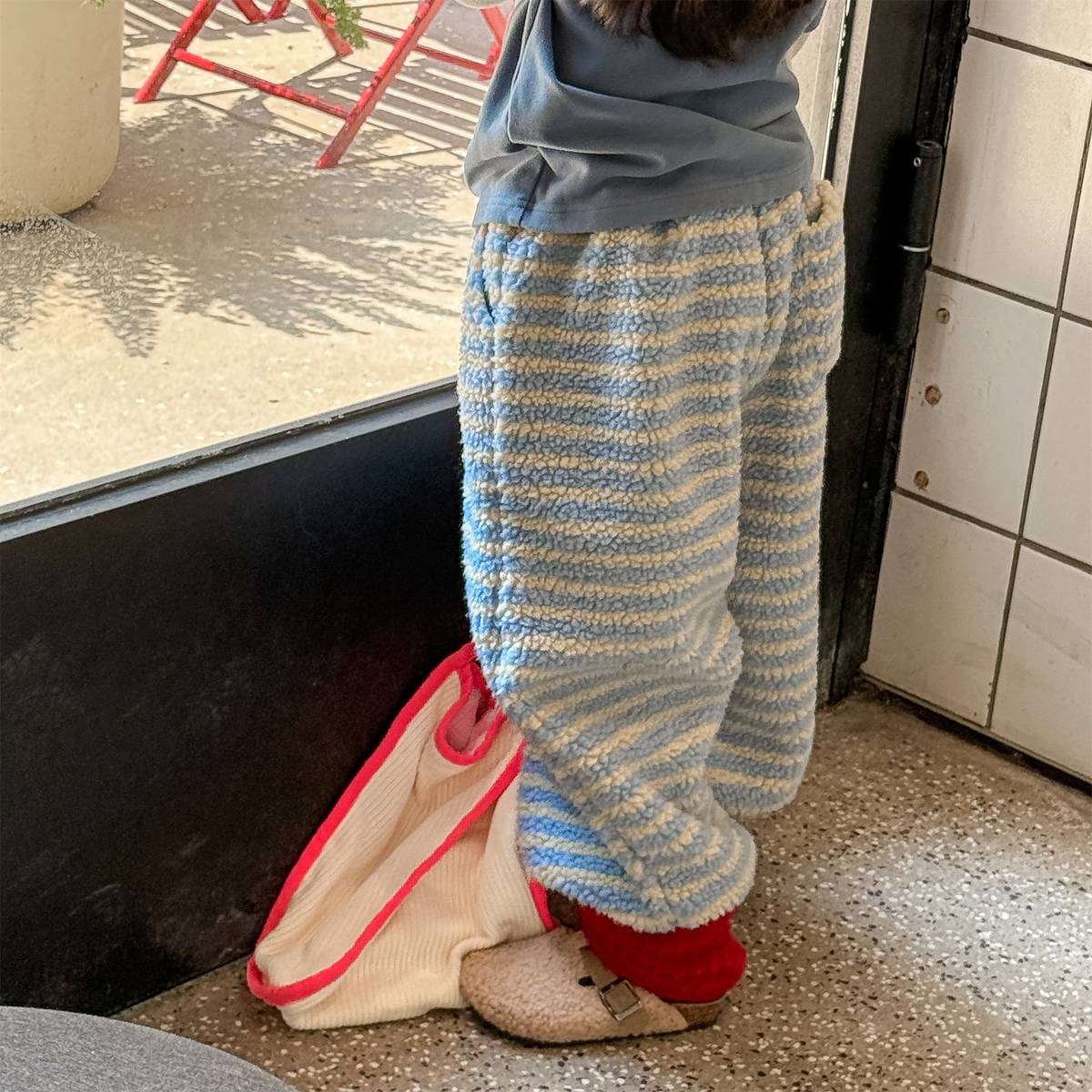 -ロングパンツ シープボア ボーダー柄 もこもこボア 長ズボン【mh0011400】 - mamahalo shop - ロングパンツ・スウェットパンツ -  べビー服 - 子供服 - 男の子 - 女の子