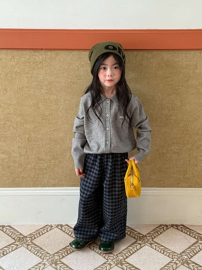 Long pants, brushed lining, check pattern, straight pants [mh0011463]