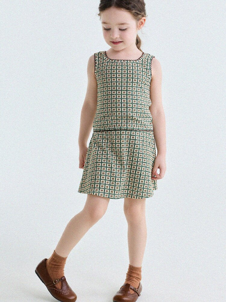 Retro Geometric Tank Top Skort ダイヤ柄 タンクトップ パンツインスカート【mh0013185】