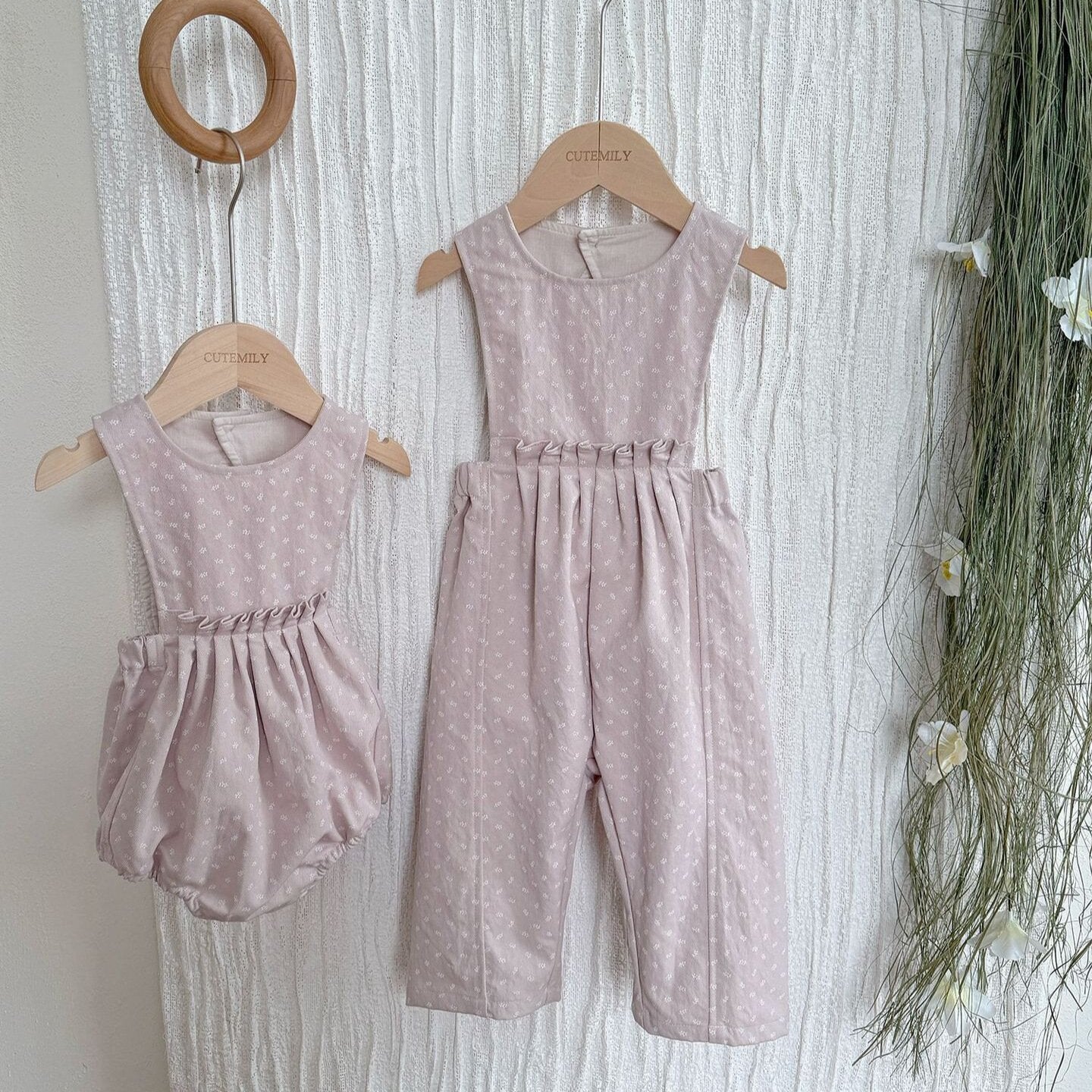 Floral Twill Suspender Romper 花柄 ツイル サスペンダー ロンパース【mh0012154】