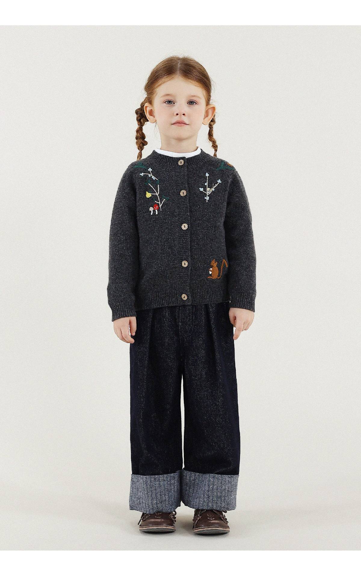 -長袖カーディガン ウール混紡 刺繍デザイン クルーネック【mh0011343】 - mamahalo shop - カーディガン・パーカー -  べビー服 - 子供服 - 男の子 - 女の子