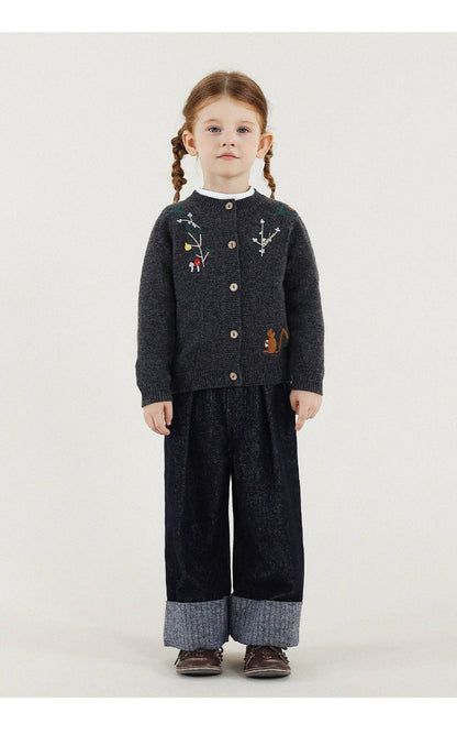 -長袖カーディガン ウール混紡 刺繍デザイン クルーネック【mh0011343】 - mamahalo shop - カーディガン・パーカー -  べビー服 - 子供服 - 男の子 - 女の子