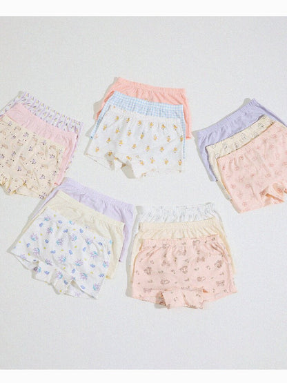 Girls' Cartoon Breathable Boxer Shorts ボタニカルプリント ボクサーパンツ【mh0013205】